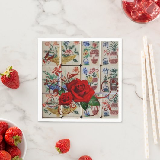 Papier Napkins, Mahjong Napkins Red Rose Servet (Insitu)