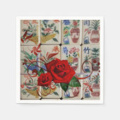 Papier Napkins, Mahjong Napkins Red Rose Servet (Voorkant)