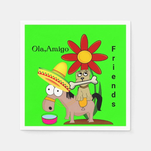 Papier Napkins, Mexicaans Donkey Dog Floral Servet (Voorkant)