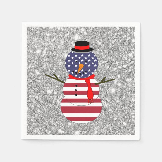 Papier Napkins Patriotic USA vlag Snowman Kerstmis Servet (Voorkant)