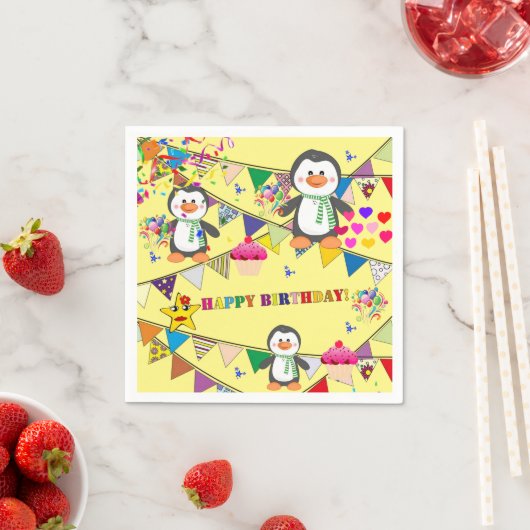 Papier Napkins, Penguin Happy Birthday Servet (Insitu)