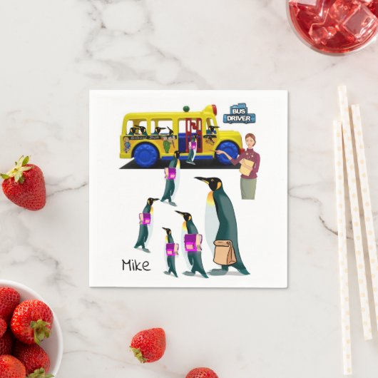 Papier Napkins, Penguin School Bus-chauffeur Servet (Insitu)