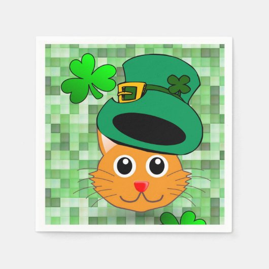 Papier Napkins St. Patrick's Day Cat Servet (Voorkant)