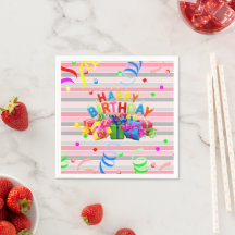 Papier Napkins, Stripe Happy Birthday