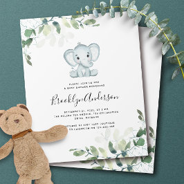 Papier Olifant Eucalyptus Baby Shower Uitnodiging Flyer