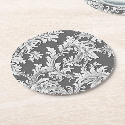 Papier Onderzetter Damask Design Grijs Zwart & Wit (Gebogen)