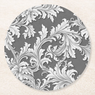 Papier Onderzetter Damask Design Grijs Zwart & Wit