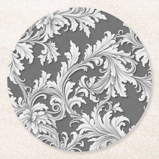 Papier Onderzetter Damask Design Grijs Zwart & Wit (Voorkant)