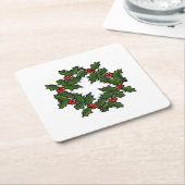 Papier Onderzetter - Krans van Holly bladeren en b (Schuin)