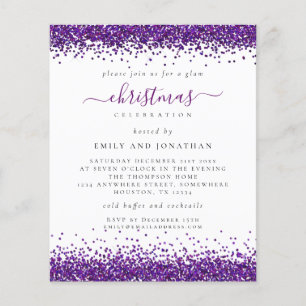 PAPIER Paarse Glitter-kerstfeest White Invite Flyer