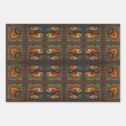 Papier Pack 572 Steampunk Vissen Inpakpapier Vel (Voorkant)