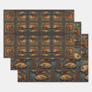 Papier Pack 572 Steampunk Vissen Inpakpapier Vel