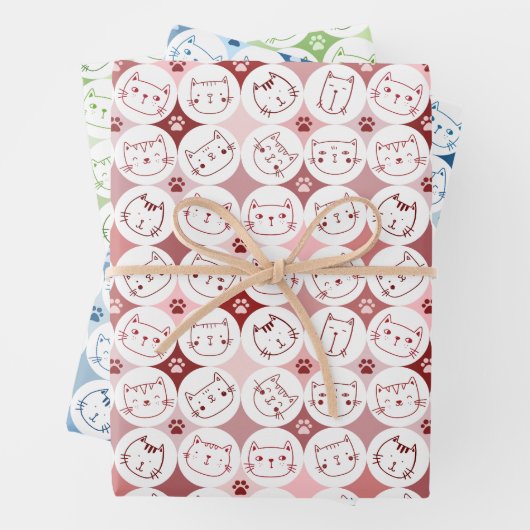 Papier pakpapier set van 3 vellen met kattengezich (In situ)