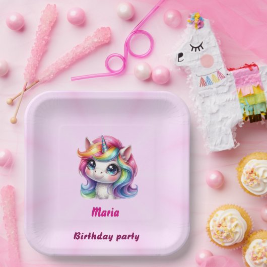 Papier & Party Borden schattige eenhoorn Papieren Bordje (Feest)