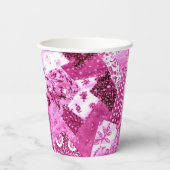 Papier Party Cups Quilt Roze Wit Bloemen Papieren Bekers (Achterkant)