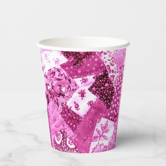 Papier Party Cups Quilt Roze Wit Bloemen Papieren Bekers (Achterkant)
