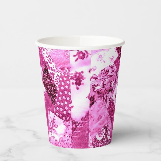Papier Party Cups Quilt Roze Wit Bloemen Papieren Bekers (Links)