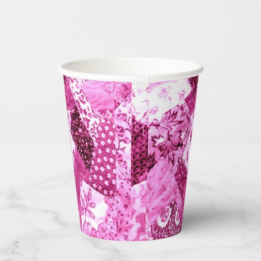 Papier Party Cups Quilt Roze Wit Bloemen Papieren Bekers (Rechts)