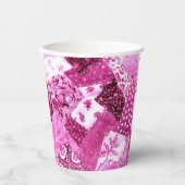 Papier Party Cups Quilt Roze Wit Bloemen Papieren Bekers (Voorkant)