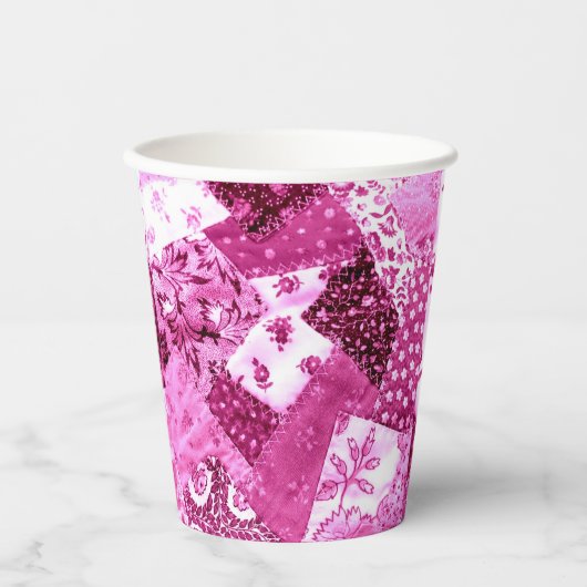 Papier Party Cups Quilt Roze Wit Bloemen Papieren Bekers (Voorkant)