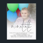 PAPIER | Photo Overlay Script 90th Birthday Invite Flyer<br><div class="desc">Een voordelig PAPIER (geen kaart) alternatief ZONDER ENVELOPES bij KLEINERE grootte van 4, 5 x 5, 6 inch en tegen een budgetprijs. (Standaard A6-enveloppen zijn het dichtstbijzijnde formaat dat geschikt is). Photo Overlay Script 90th Birthday Invitation. Een minimalistisch ontwerp voor de negentigste verjaardagstheepartij, met een elegant geplaatst manuscript voor de...</div>
