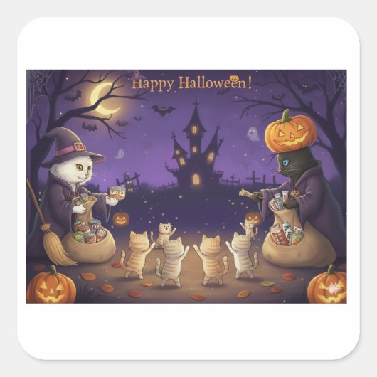 Papier&Pukku prettige Halloween! Vierkante Sticker (Voorkant)