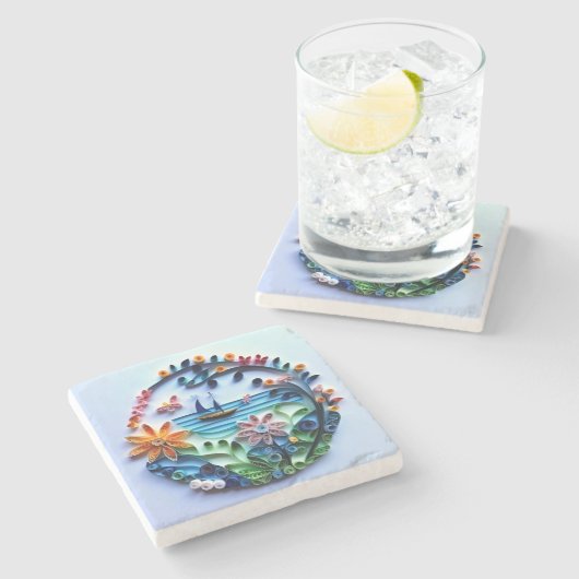 Papier Quilled Craft Stone Onderzetter (Zijkant)