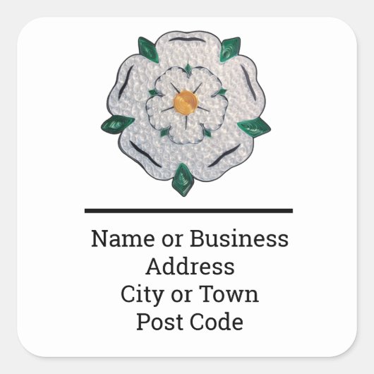 Papier Quilled Yorkshire White Rose 4-lijn adres Vierkante Sticker (Voorkant)
