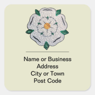 Papier Quilled Yorkshire White Rose 4-lijn adres Vierkante Sticker