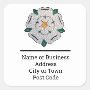 Papier Quilled Yorkshire Witte Roos 4-regelig Adre Vierkante Sticker