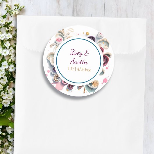 Papier Quilling Bloemen Elegant Persoonlijk Ronde Sticker