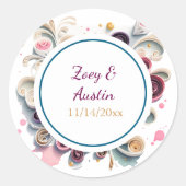 Papier Quilling Bloemen Elegant Persoonlijk Ronde Sticker (Voorkant)