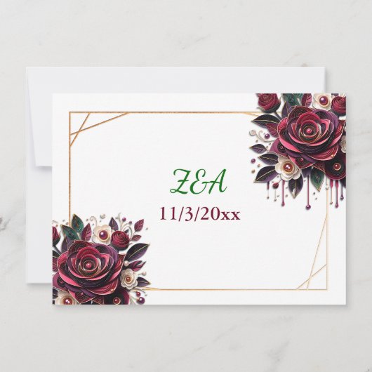 Papier Quilling Bourgondische Rozen en Parels RSVP Kaart (Achterkant)