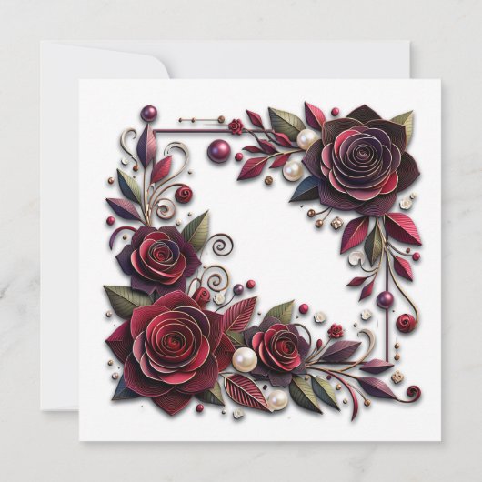 Papier Quilling Bourgondische Rozen Parels Bewaar Kaart (Achterkant)