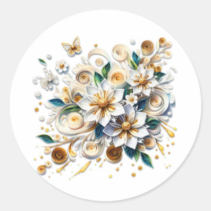 Papier Quilling Flowers Elegant Ronde Sticker