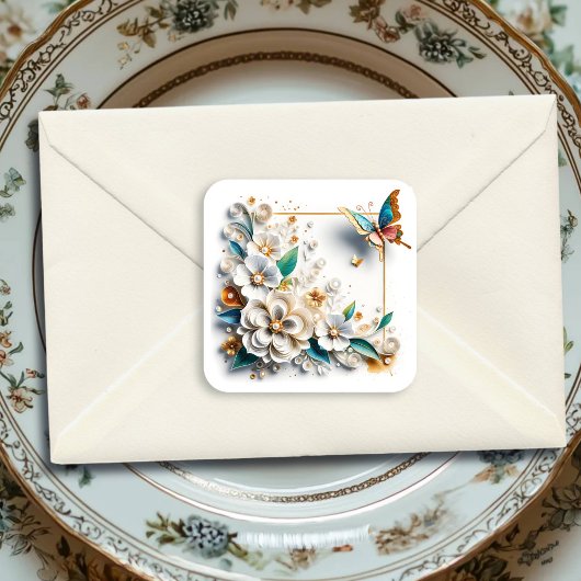 Papier Quilling Flowers Elegant Vierkante Sticker