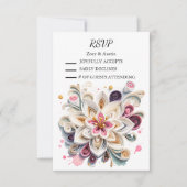 Papier Quilling Flowers Wedding RSVP Kaart (Voorkant)