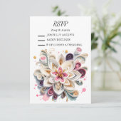 Papier Quilling Flowers Wedding RSVP Kaart (Staand voorkant)