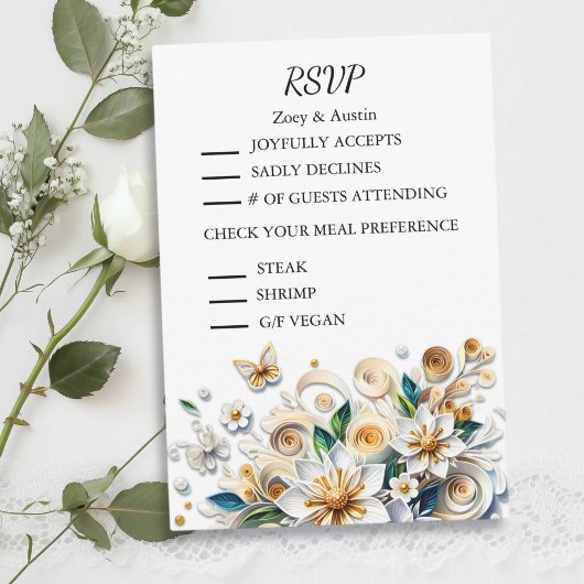 Papier Quilling Flowers Wedding RSVP & Maaltijd Kaart