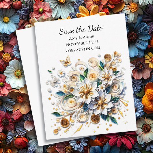 Papier Quilling Flowers Wedding Sla de datum op Kaart