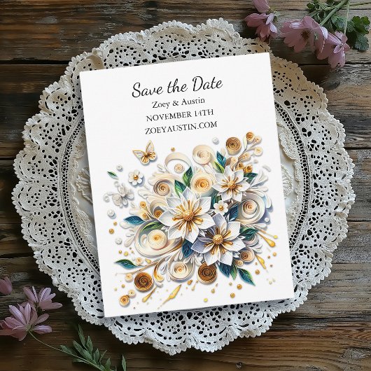 Papier Quilling Flowers Wedding Sla de datum op Kaart