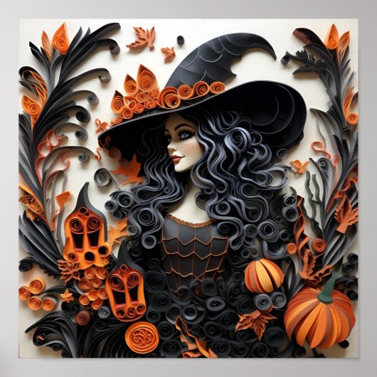 Papier Quilling Halloween heksenkunst print (Voorkant)