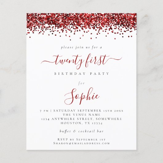 PAPIER | Rode Glitter 21e-partijuitnodiging Flyer (Voorkant)
