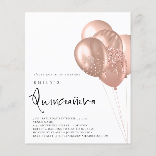 PAPIER Roos Gold Balloon QR Code Quinceañera Flyer (Voorkant)