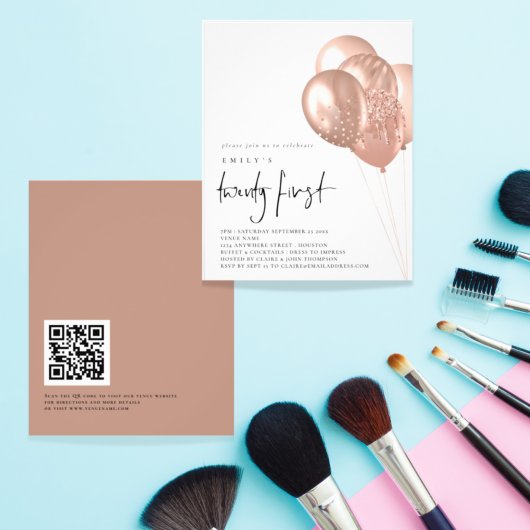 PAPIER Roos Gold Balloons QR Code 21st Party Flyer
