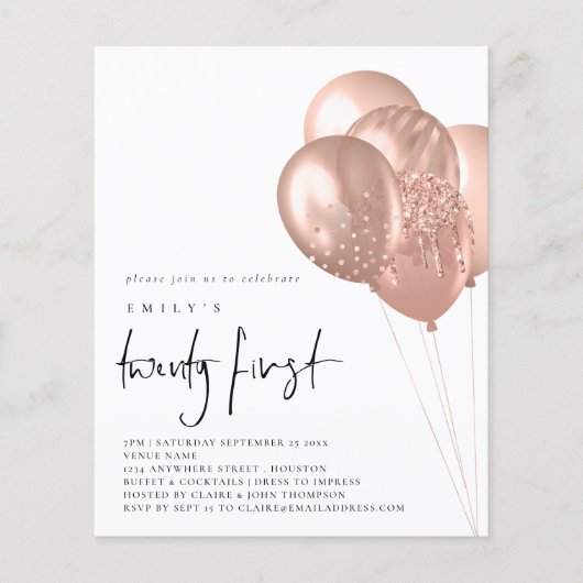 PAPIER Roos Gold Balloons QR Code 21st Party Flyer (Voorkant)