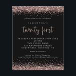 PAPIER | Roos Gold Glitter Black 21st Party Invite Flyer<br><div class="desc">Roos Gold Glitter Black 21st Birthday Party Invitation. Een voordelig PAPIER (geen kaart) alternatief ZONDER ENVELOPES bij KLEINERE grootte van 4, 5 x 5, 6 inch en tegen een budgetprijs. (Standaard A6-enveloppen zijn het dichtstbijzijnde formaat dat geschikt is). Elegant roos goudfaux glitter confetti border are at the top and bottom...</div>