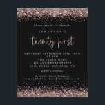 PAPIER | Roos Gold Glitter Black 21st Party Invite Flyer<br><div class="desc">Roos Gold Glitter Black 21st Birthday Party Invitation. Een voordelig PAPIER (geen kaart) alternatief ZONDER ENVELOPES bij KLEINERE grootte van 4, 5 x 5, 6 inch en tegen een budgetprijs. (Standaard A6-enveloppen zijn het dichtstbijzijnde formaat dat geschikt is). Elegant roos goudfaux glitter confetti border are at the top and bottom...</div>