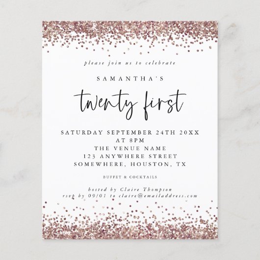 PAPIER | Roos Gold Glitter White 21st Party Invite Flyer (Voorkant)