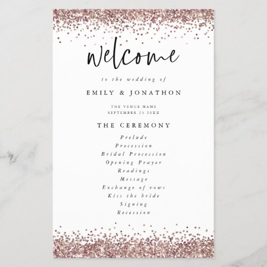 PAPIER | Roos Gold Glitter White Wedding Programme Flyer (Voorkant)